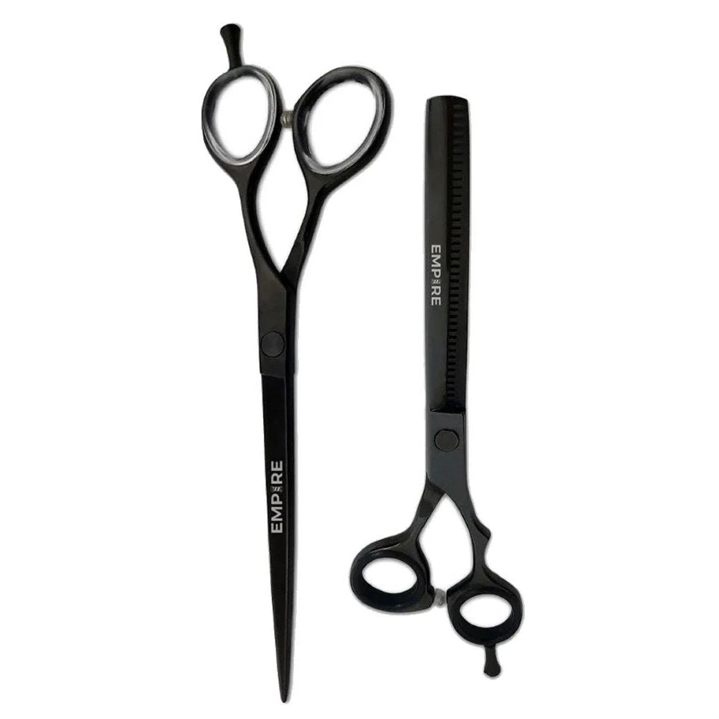 #EMP1210/1301 Empire Black 7" Barber Shear & 6" Thinner Combo