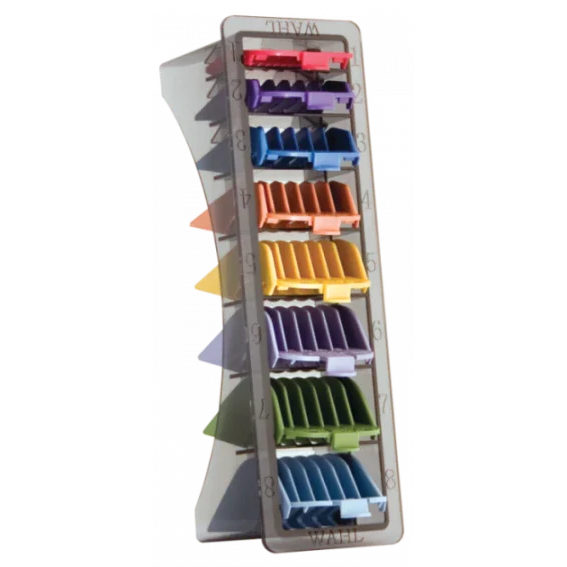 Wahl organizer tray holding eight color-coded clipper guide combs