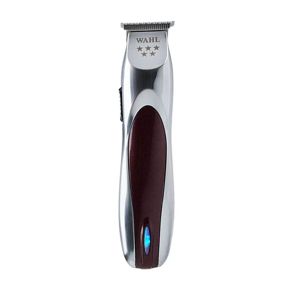 Silver-and-burgundy Wahl A-Lign 08172 cordless trimmer, front view