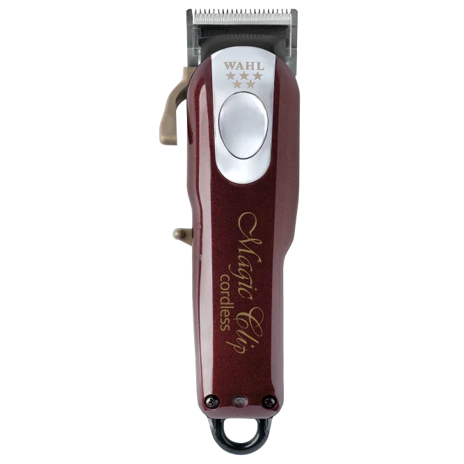 Burgundy-and-silver Wahl Magic Clip 08148 cordless clipper, front view