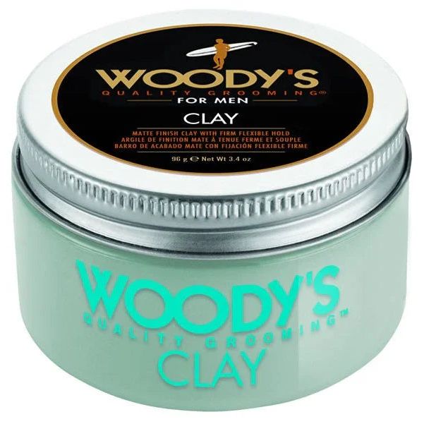 Frosted jar of Woody's Styling Clay 3.4 oz, front view