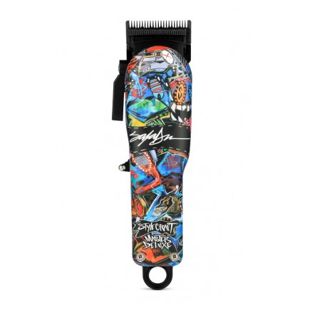 StyleCraft King Saladeen Rebel cordless clipper with illustrated cover, front view