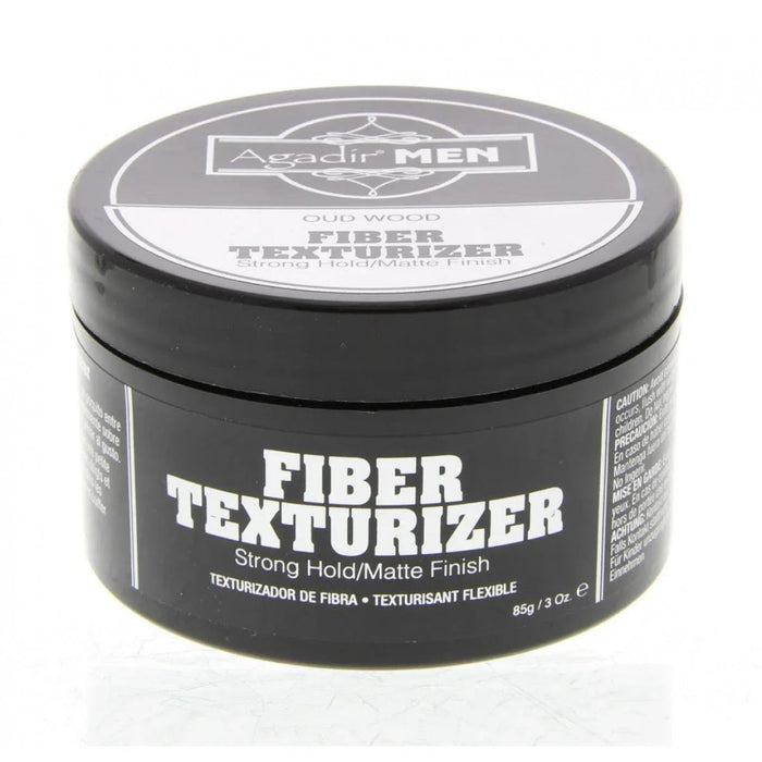Black Agadir Men Fiber Texturizer 3 oz jar with gray label