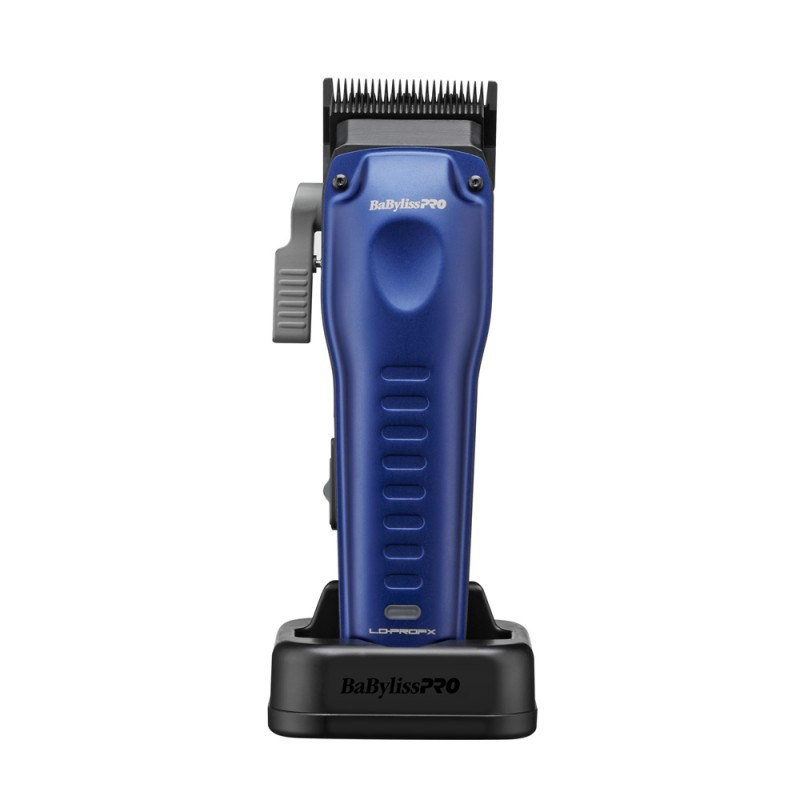BaBylissPRO FX82 blue Compact LO-PROFX clipper on stand, front view