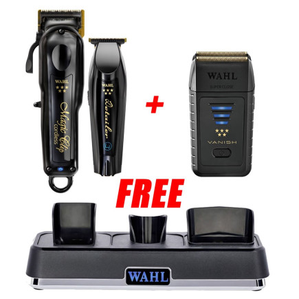 WAHL CORDLESS BARBER COMBO & VANISH SHAVER W/ FREE WAHL POWER STATION