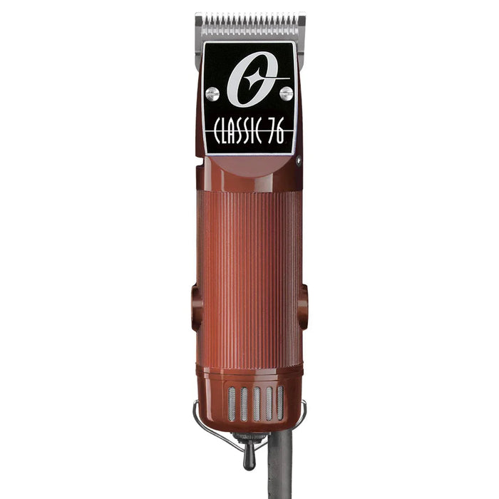 Burgundy Oster Classic 76 professional corded clipper, front view