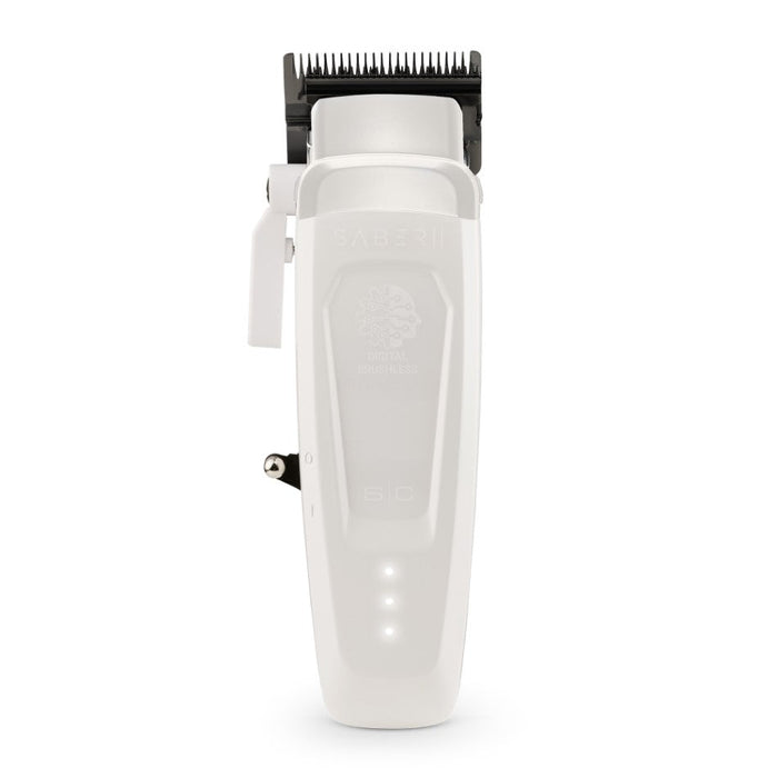White StyleCraft Saber 2.0 SC619W cordless clipper, front view