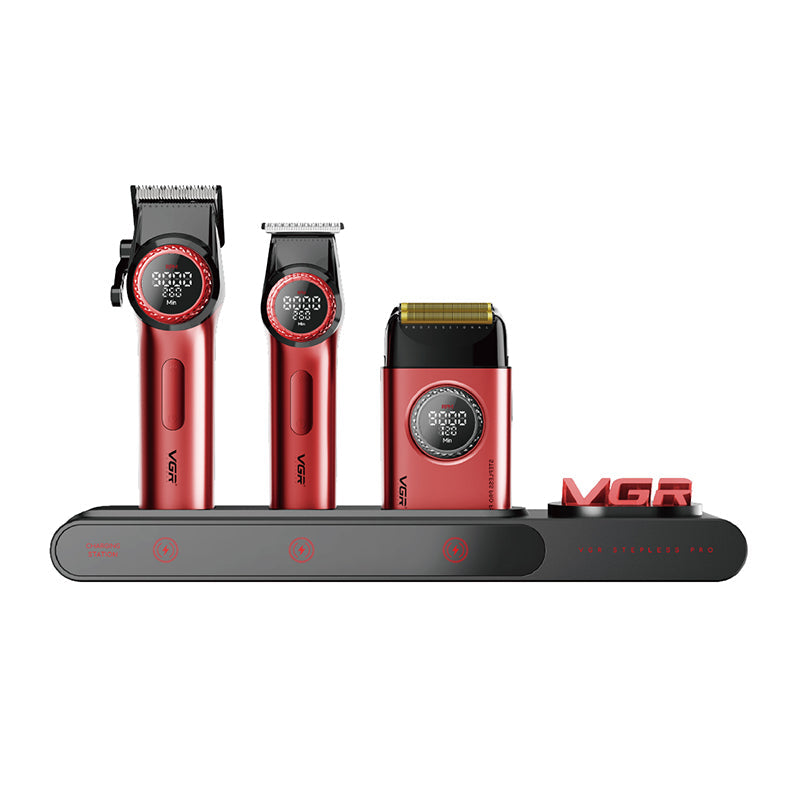 VGR Stepless Pro 3-in-1 Clipper, Trimmer & Shaver Kit | Red — product view