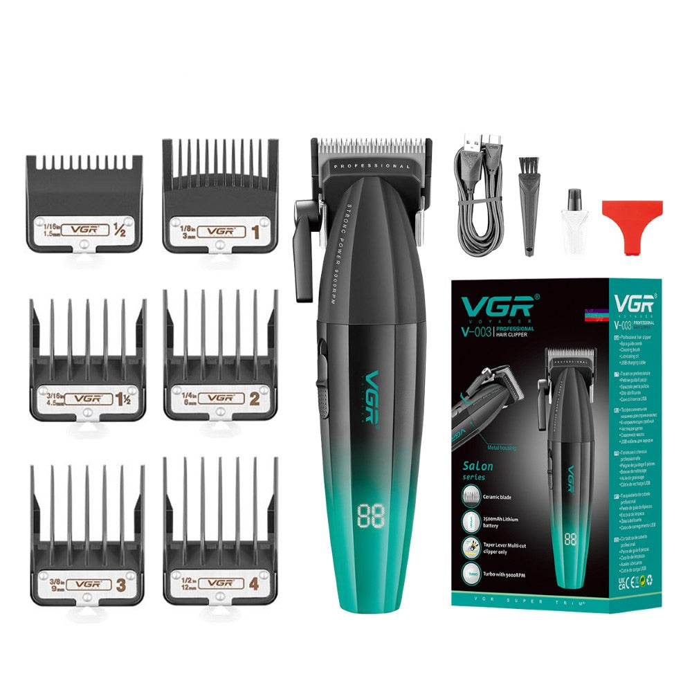 VGR V-003 Pro Cordless Clipper | Black/Green — included items