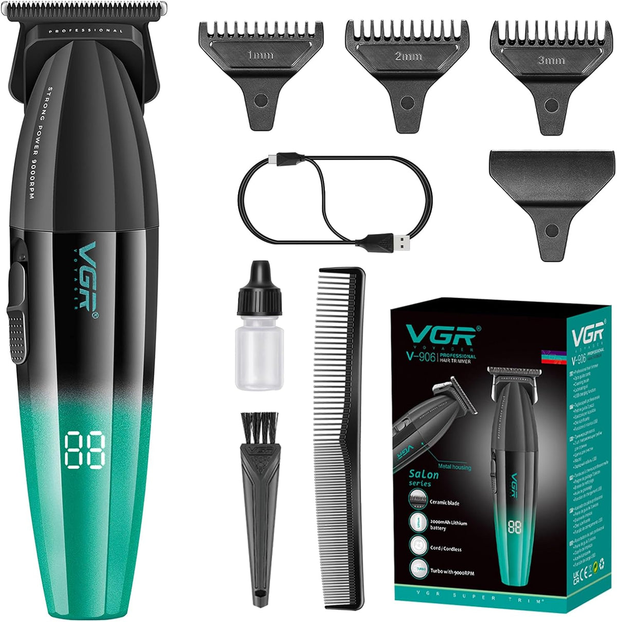 VGR V-906 Pro Cordless Trimmer | Black/Green — additional view