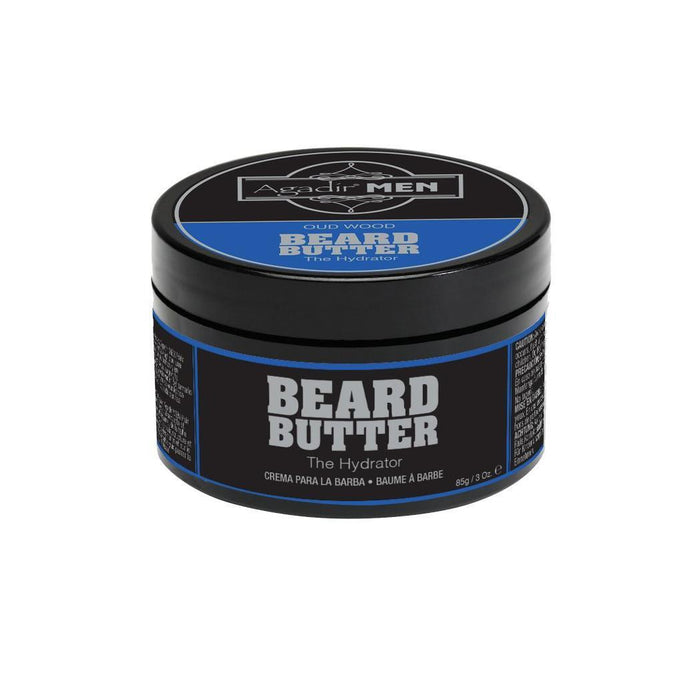 Black Agadir Men Beard Butter 3 oz jar with blue label