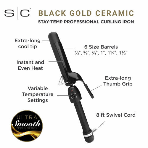 StyleCraft Black Gold Ceramic Curling Iron 1 in #SCSC100B — detail view 1